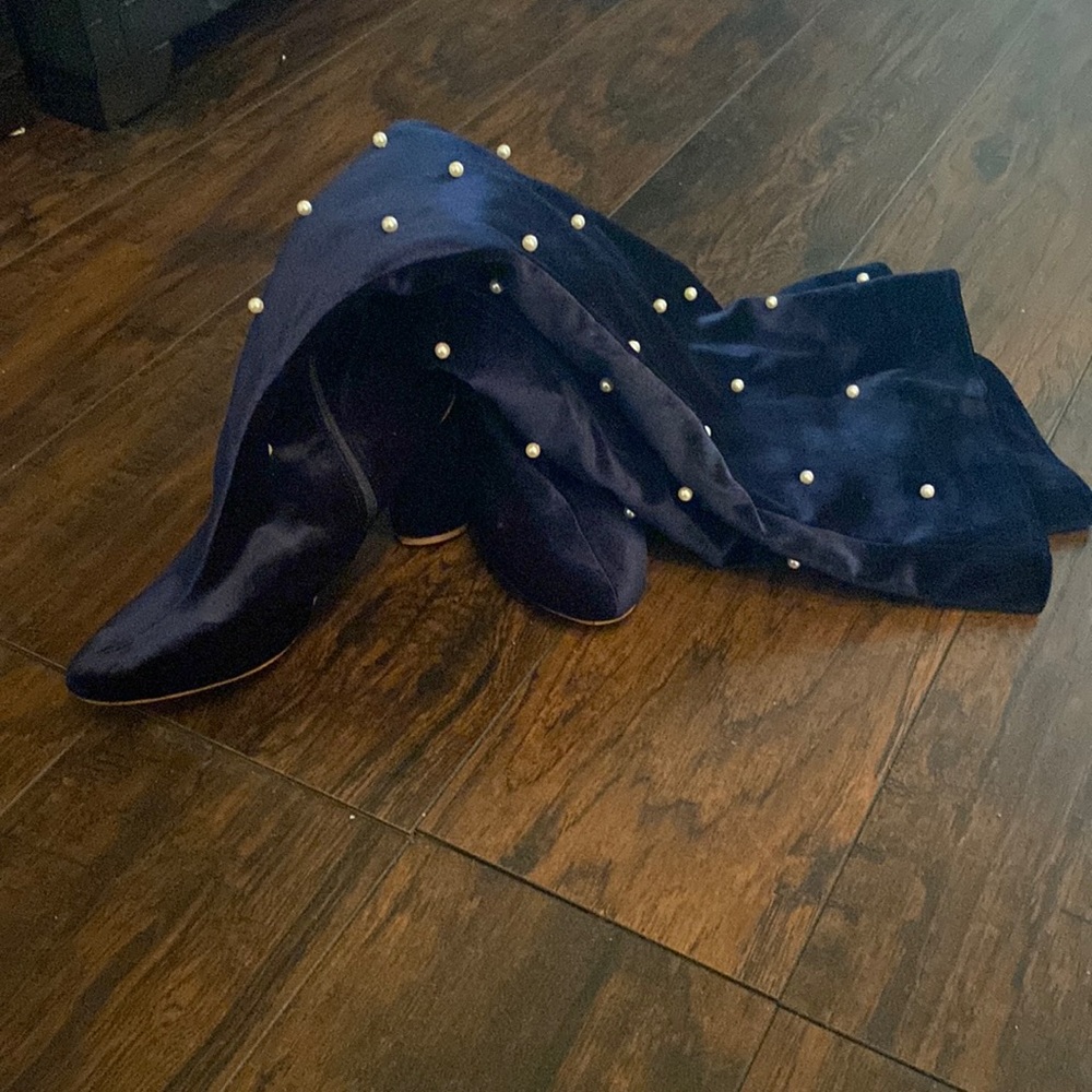 Ashley Stewart Pearl Studded Thigh High Boots